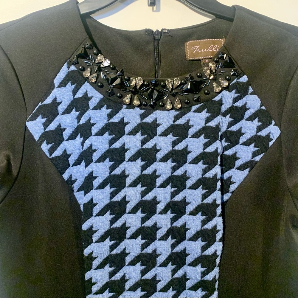 Trulli Dress Black and Blue Beaded Collar Size 8 Business Casual Party Dress - Picture 4 of 11